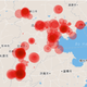 Coal-powered plants based on the size of their emissions. (Beijing is slightly to the upper-left, surrounded by Hebei, while Tianjin obscured by red on the coast.)